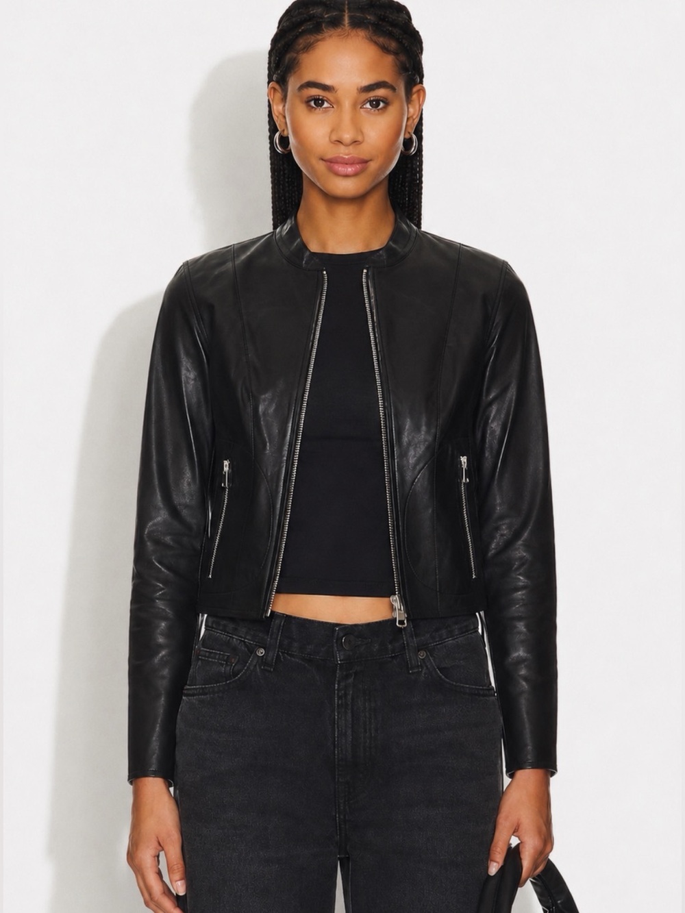 LAMARQUE Chapin Black Leather Bomber Jacket XS